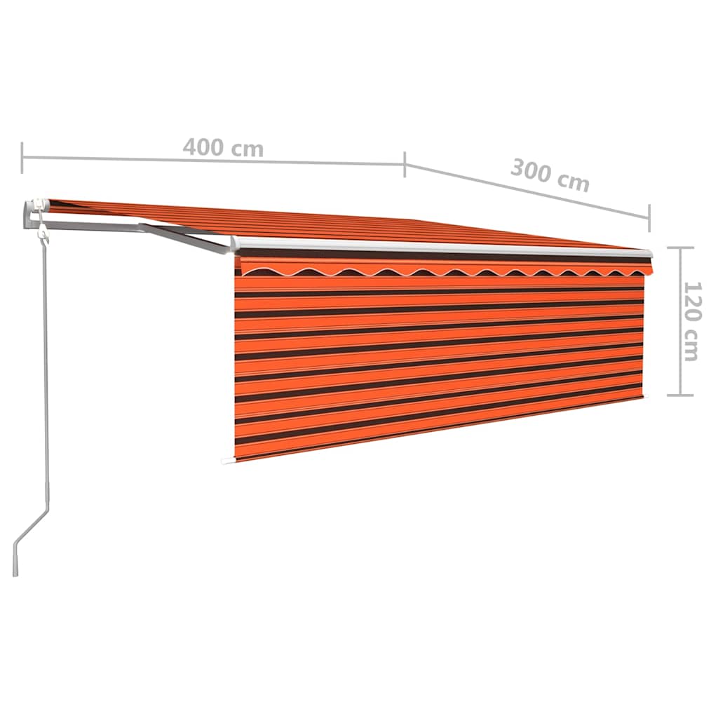 narancssárga-barna kézzel kihúzható napellenző redőnnyel 4x3 m