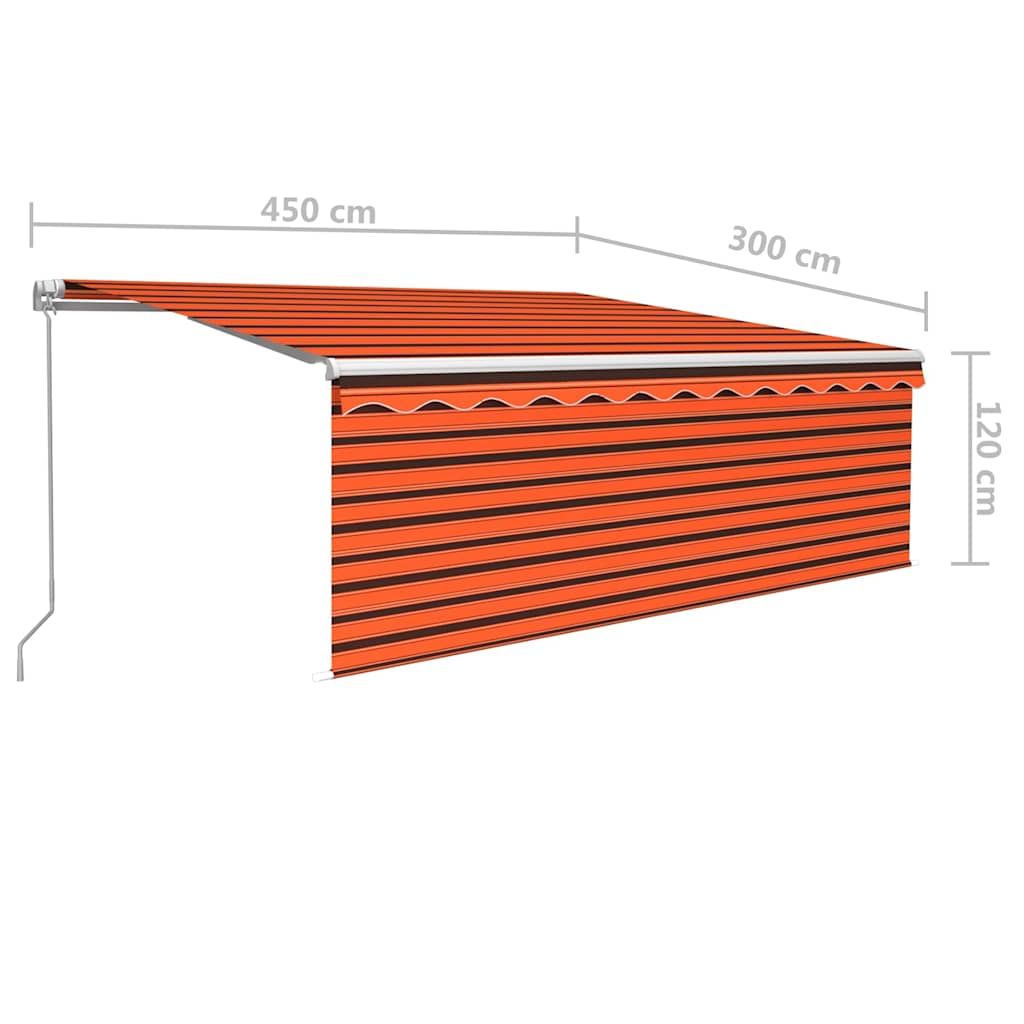 narancssárga-barna kihúzható LED-es napellenző redőnnyel 4,5x3m