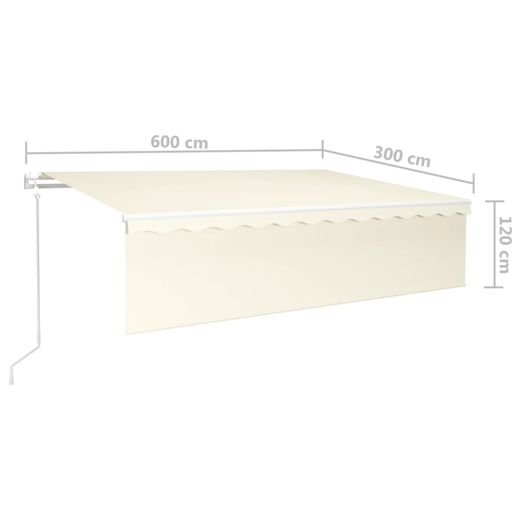 krémszínű szélérzékelős, LED-es napellenző redőnnyel 6x3 m