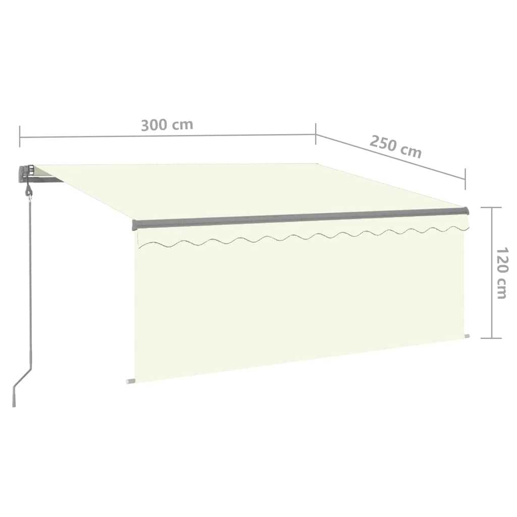 krémszínű szélérzékelős, LED-es napellenző redőnnyel 3 x 2,5 m