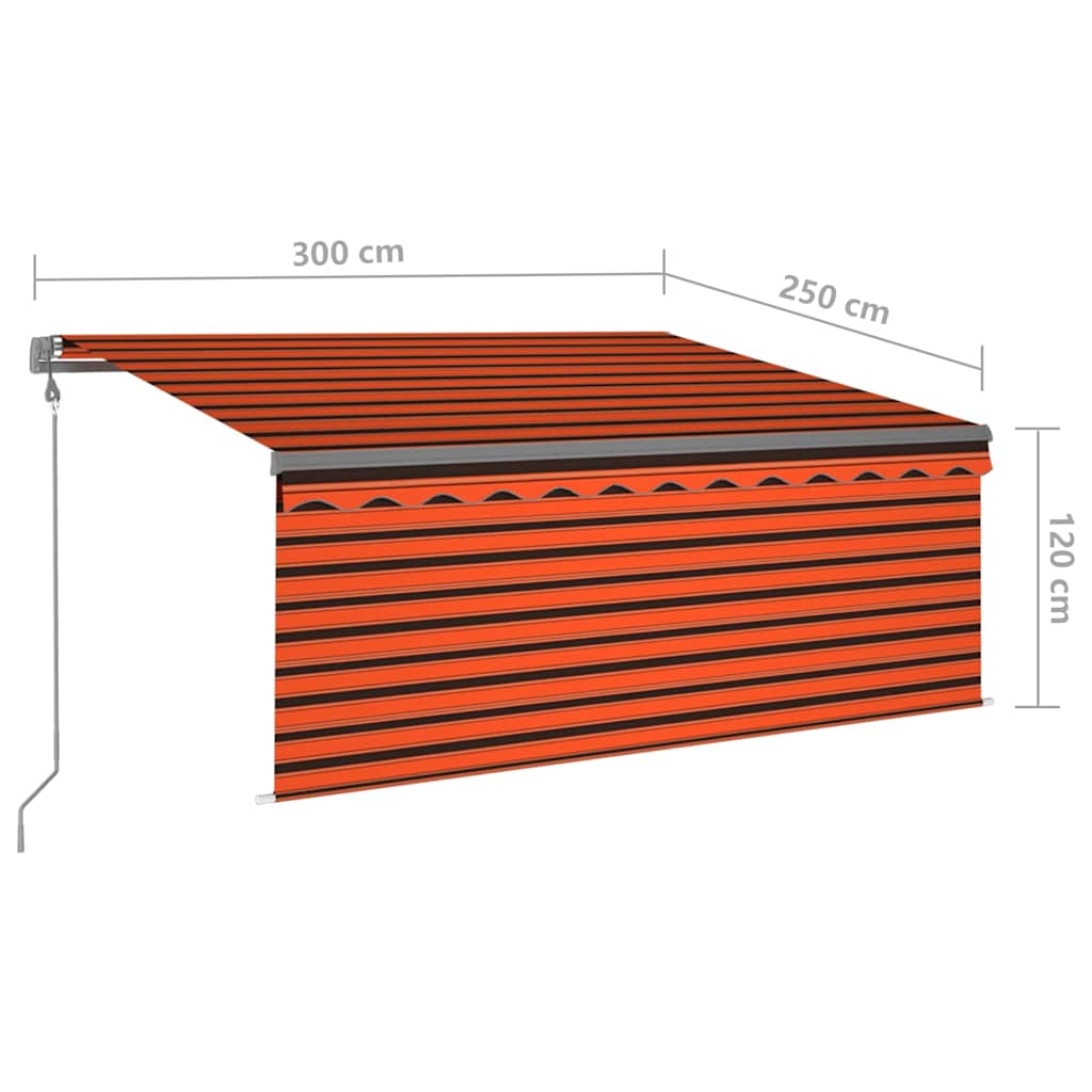 narancs-barna szélérzékelős, LED-es napellenző redőnnyel 3x2,5m
