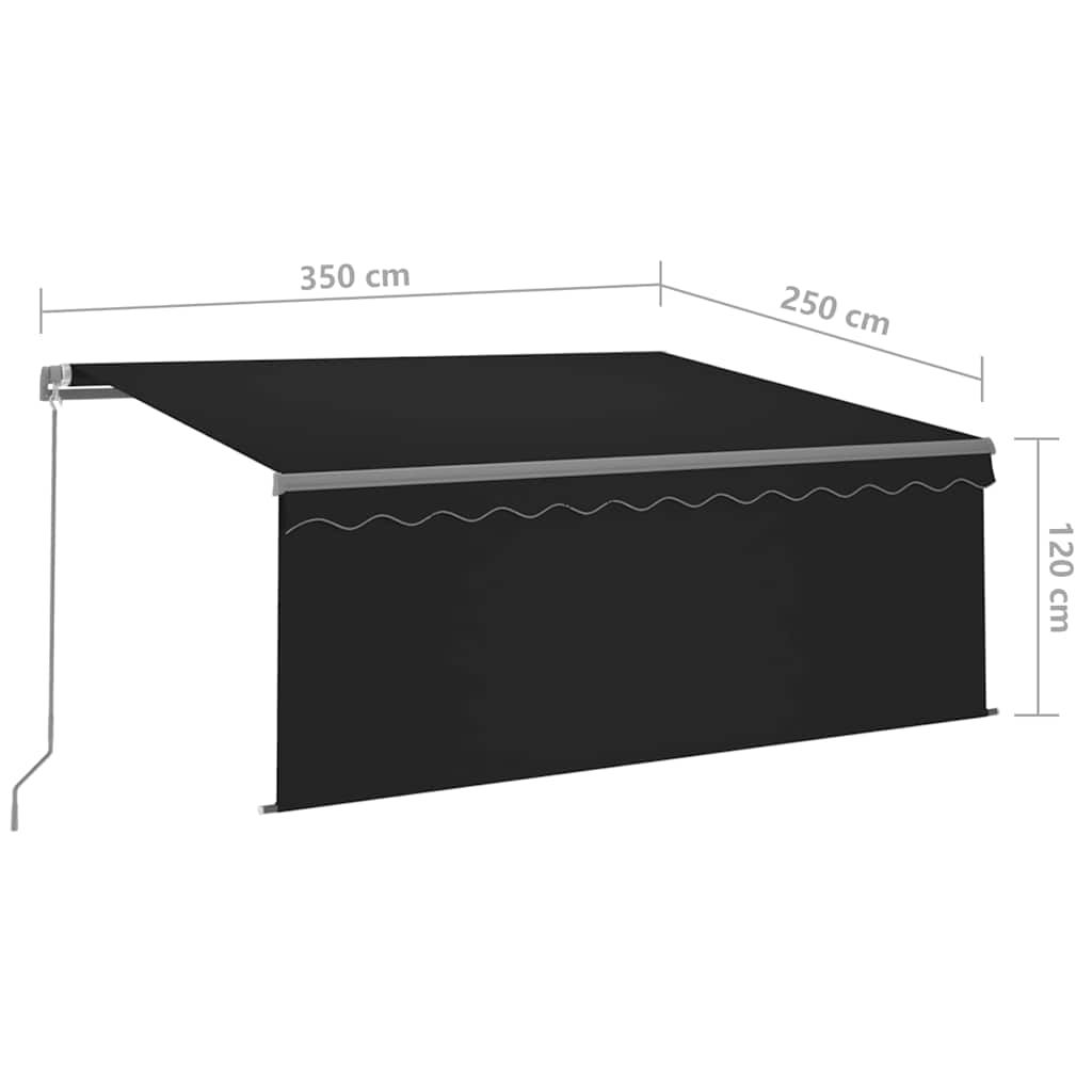 antracitszürke kézzel kihúzható napellenző redőnnyel 3,5x2,5 m