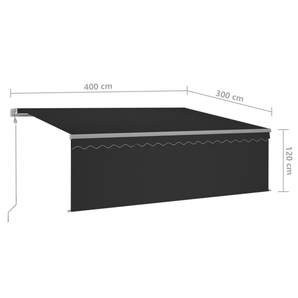 antracitszürke redőnyös, LED-es, szélérzékelős napellenző 4x3 m