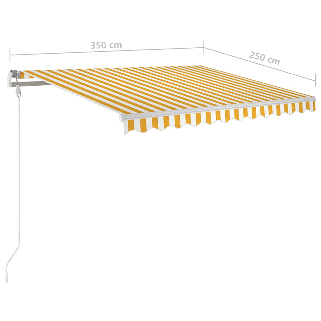 sárga és fehér kézzel kihúzható LED-es napellenző 3,5 x 2,5 m