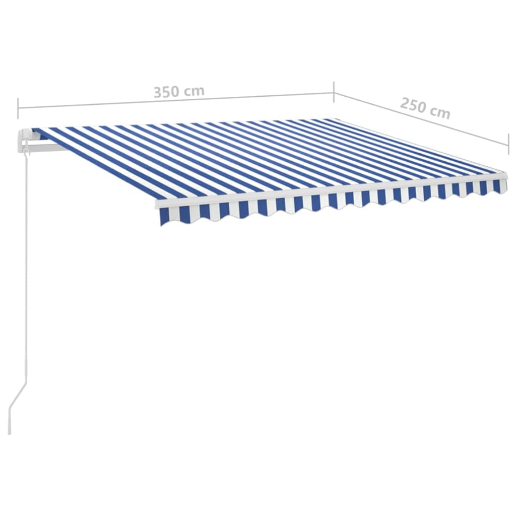 kék/fehér automata szélérzékelős és LED-es napellenző 3,5x2,5 m