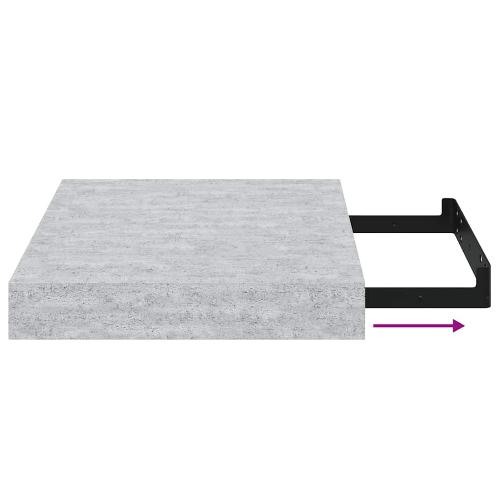 2 db betonszürke MDF lebegő fali polc 23 x 23,5 x 3,8 cm