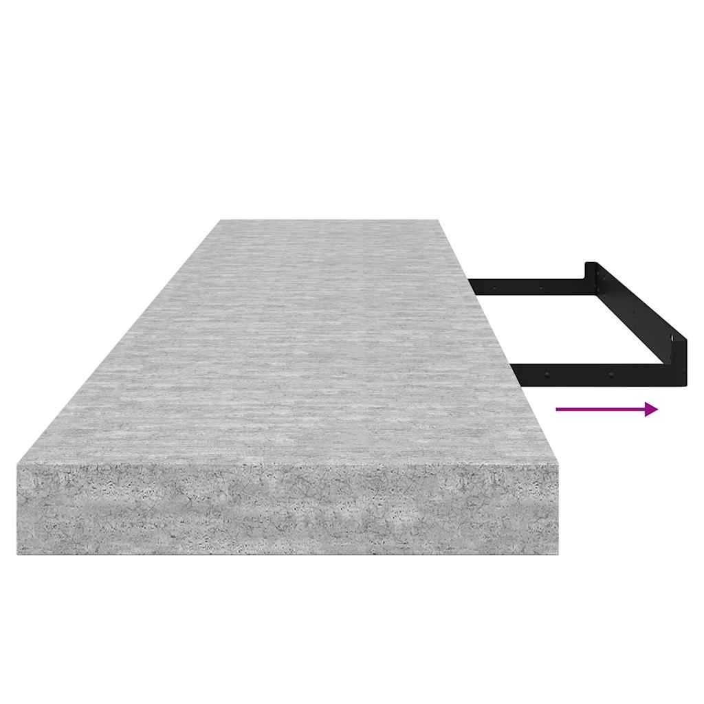 2 db betonszürke MDF lebegő fali polc 120 x 23,5 x 3,8 cm