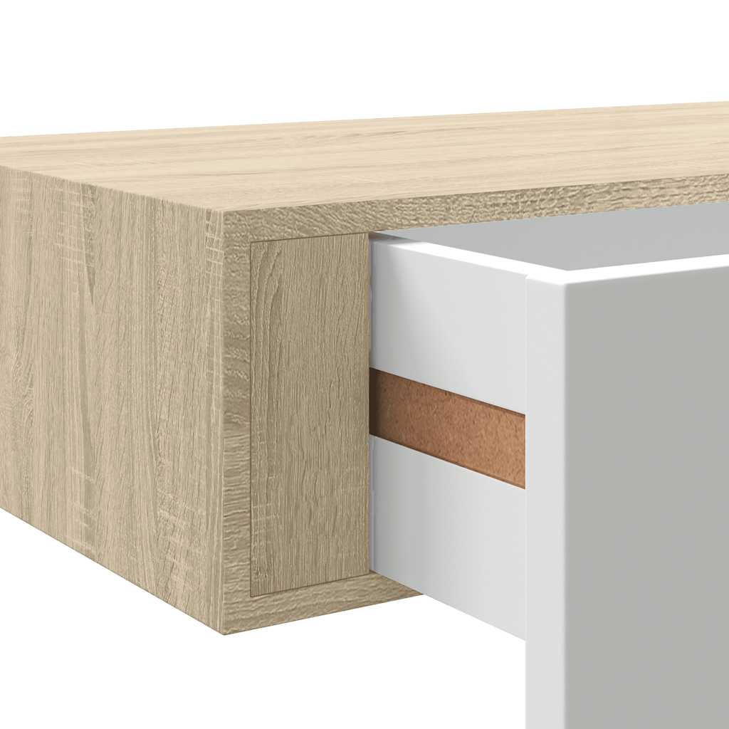 2 db tölgyfa és fehér fali fiókos polc 60 x 23,5 x 10 cm MDF