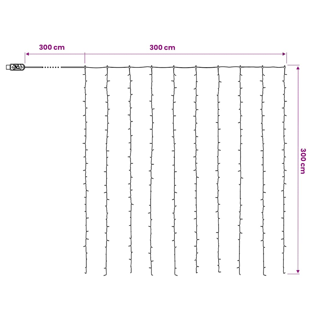 8 funkciós meleg fehér LED-es fényfüggöny 300 LED 3 x 3 m
