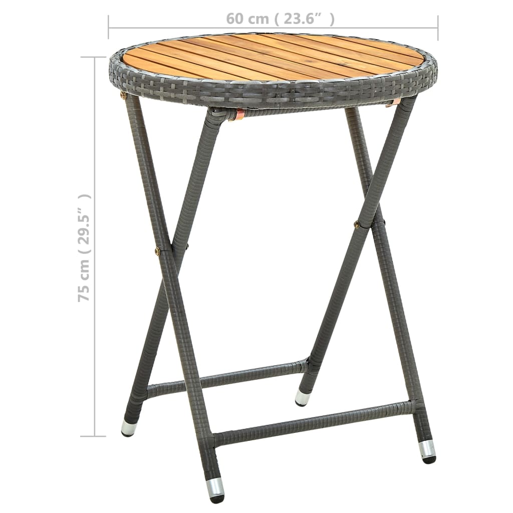 szürke polyrattan és tömör akácfa teázóasztal 60 cm