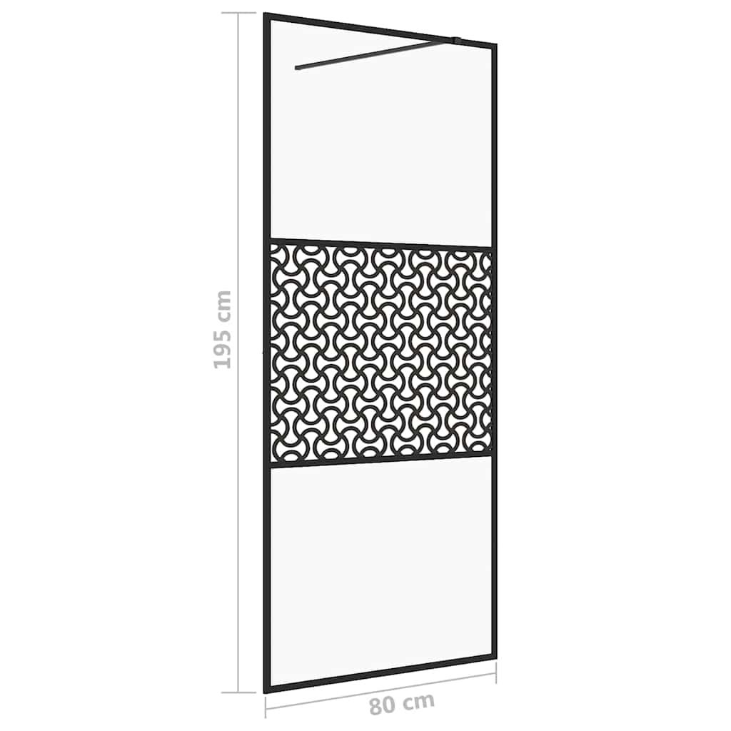 fekete zuhanyfal átlátszó ESG üveggel 80 x 195 cm