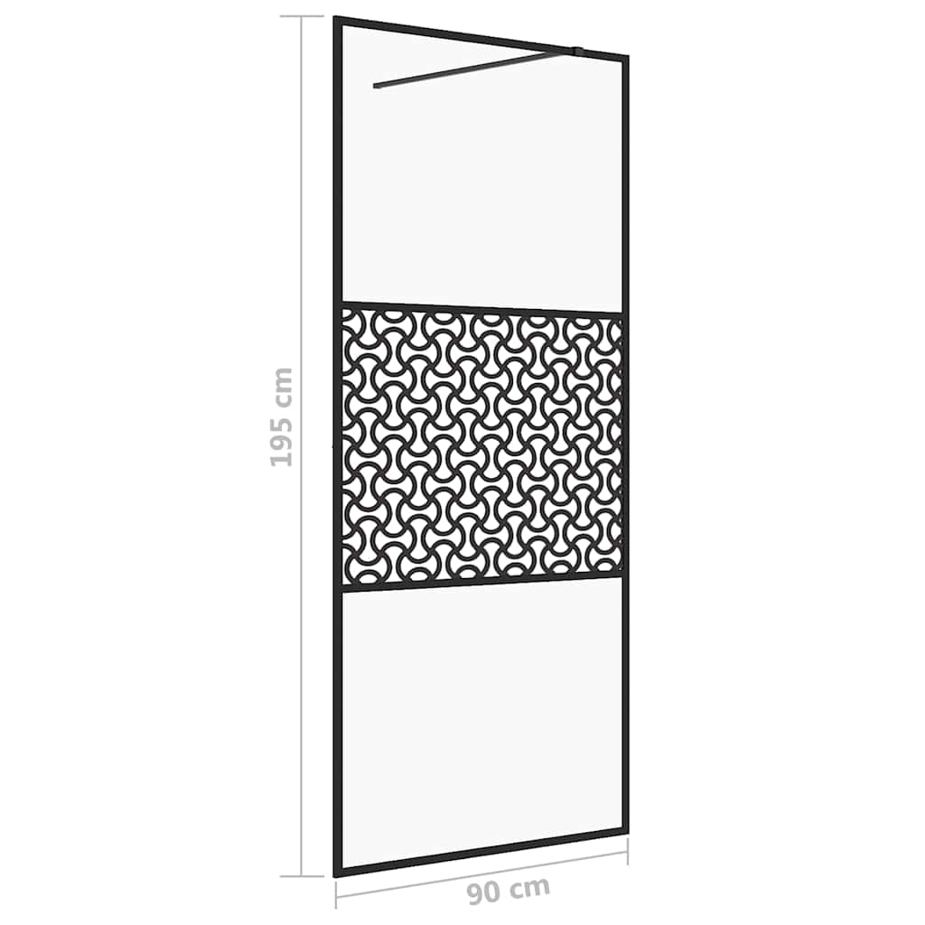 fekete zuhanyfal átlátszó ESG üveggel 90 x 195 cm
