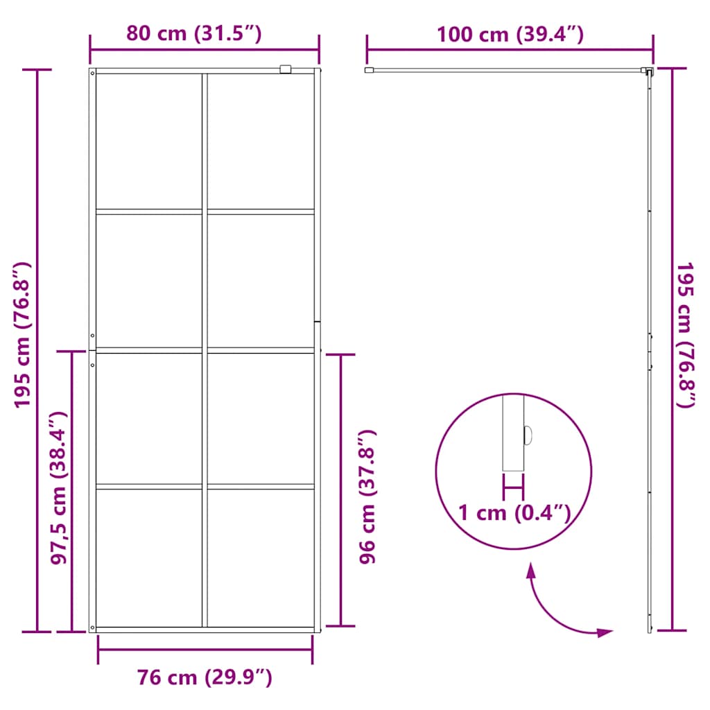 fekete zuhanyfal átlátszó ESG üveggel 80 x 195 cm