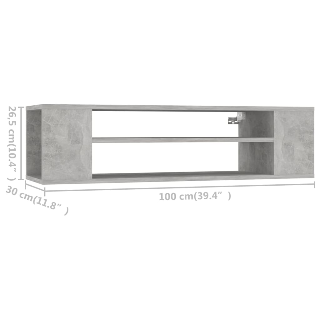 betonszürke szerelt fa függő TV-szekrény 100 x 30 x 26,5 cm