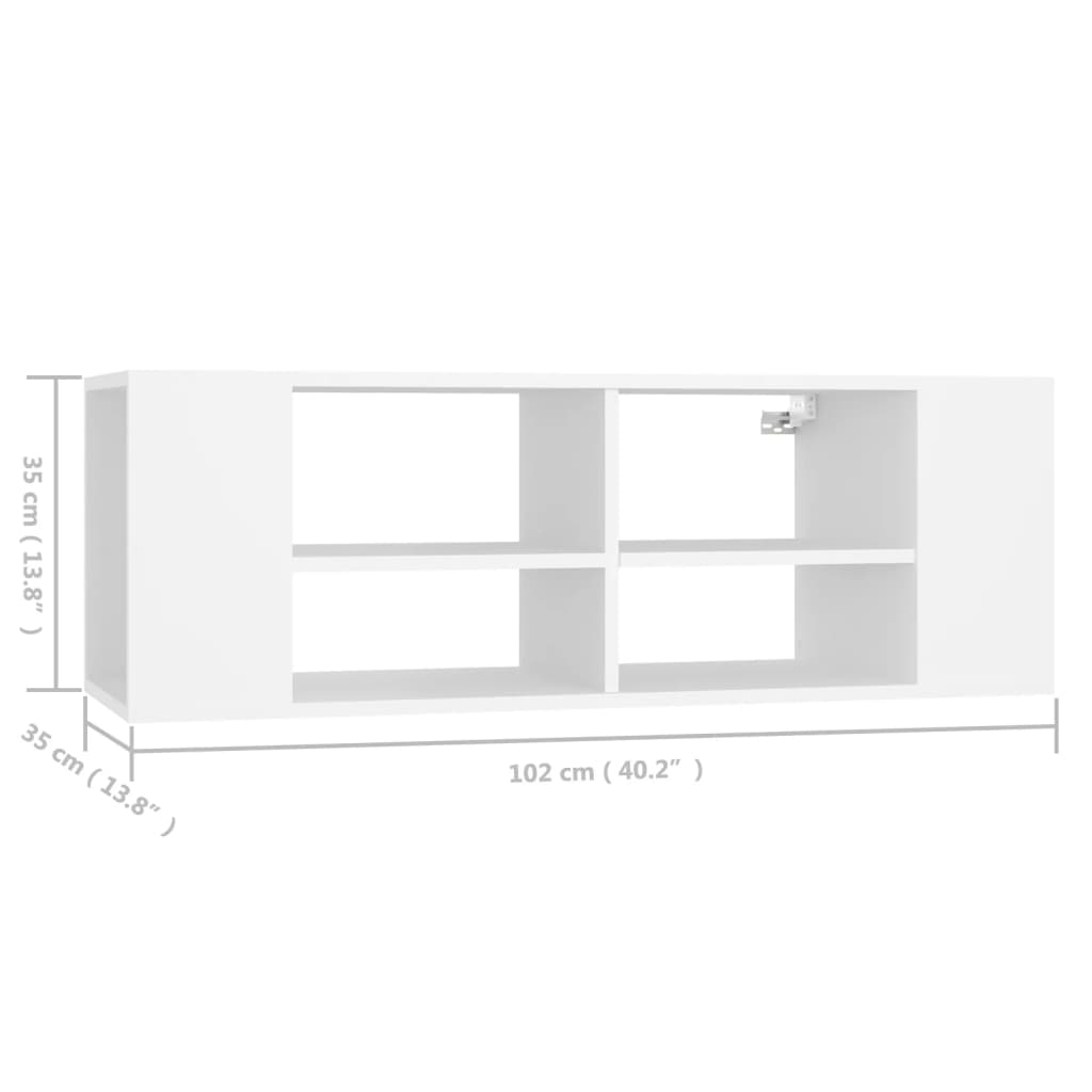 fehér szerelt fa falra szerelhető TV-szekrény 102 x 35 x 35 cm