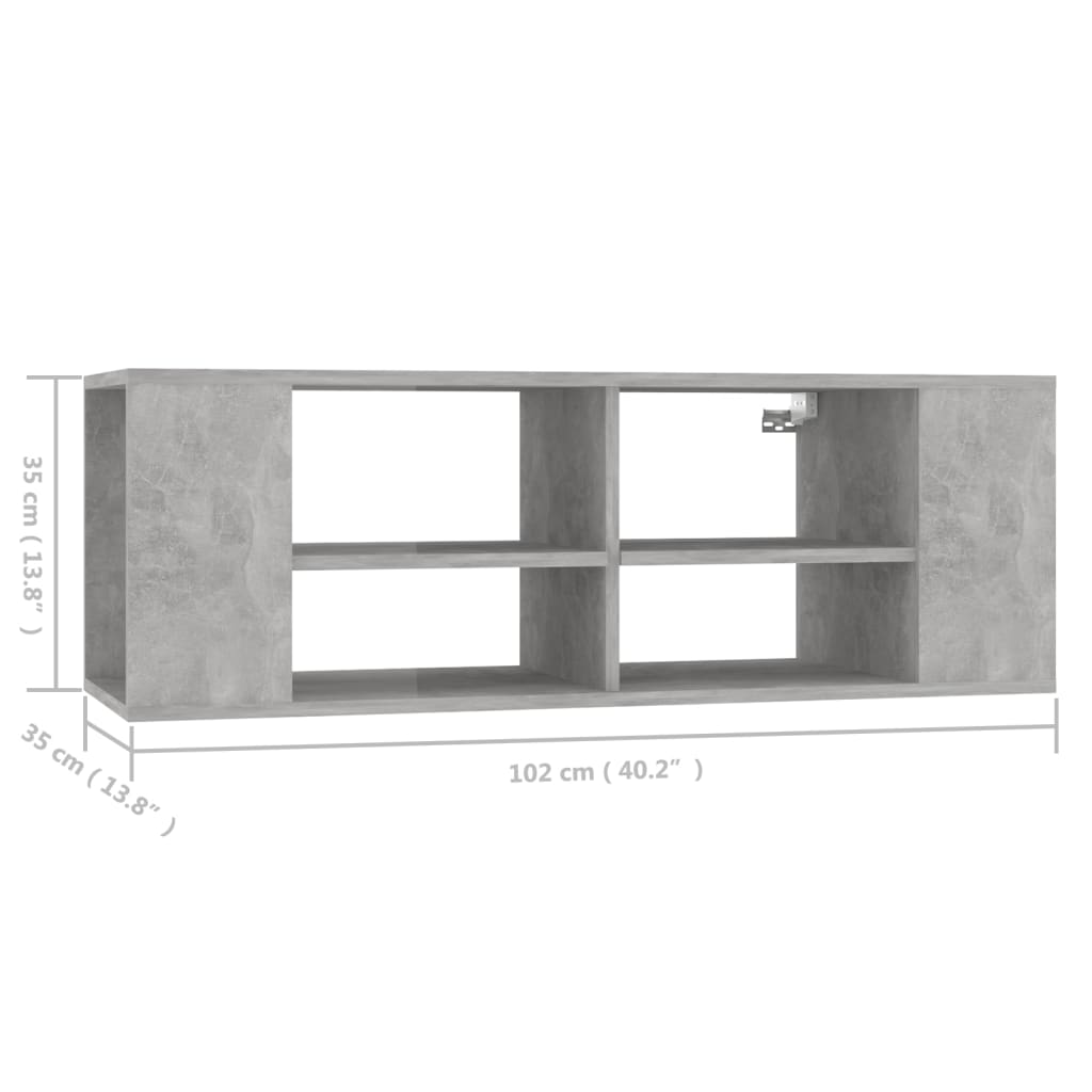 betonszürke szerelt fa falra szerelhető TV-szekrény 102x35x35cm