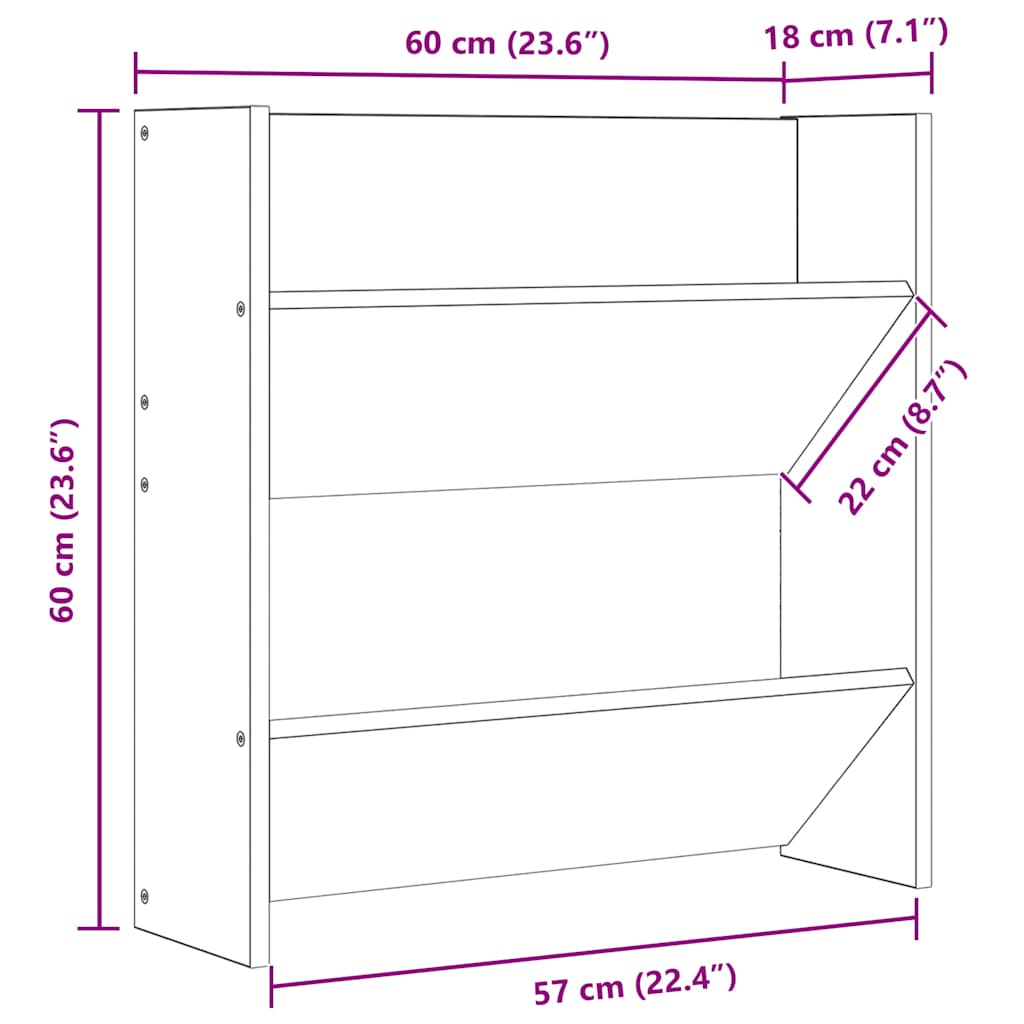 4 db fekete szerelt fa fali cipősszekrény 60 x 18 x 60 cm
