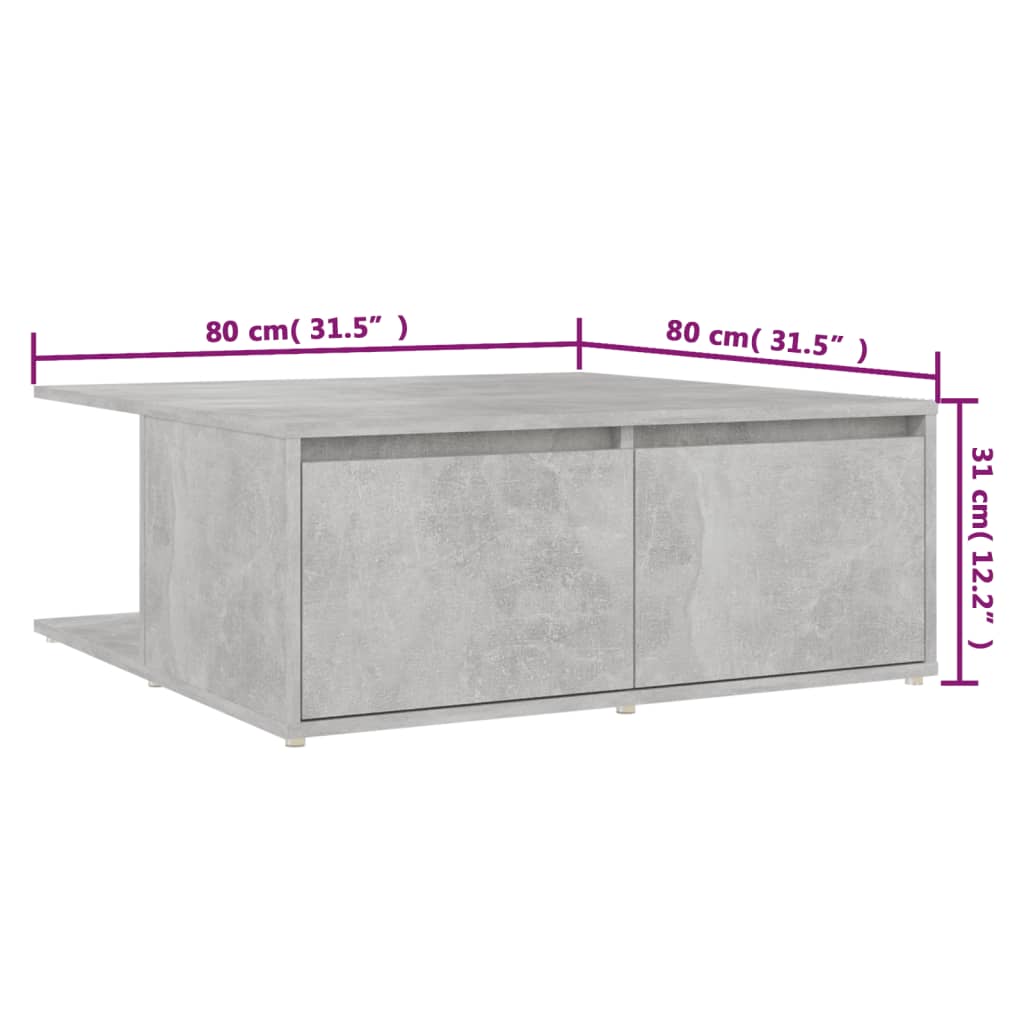 betonszürke szerelt fa dohányzóasztal 80 x 80 x 31 cm
