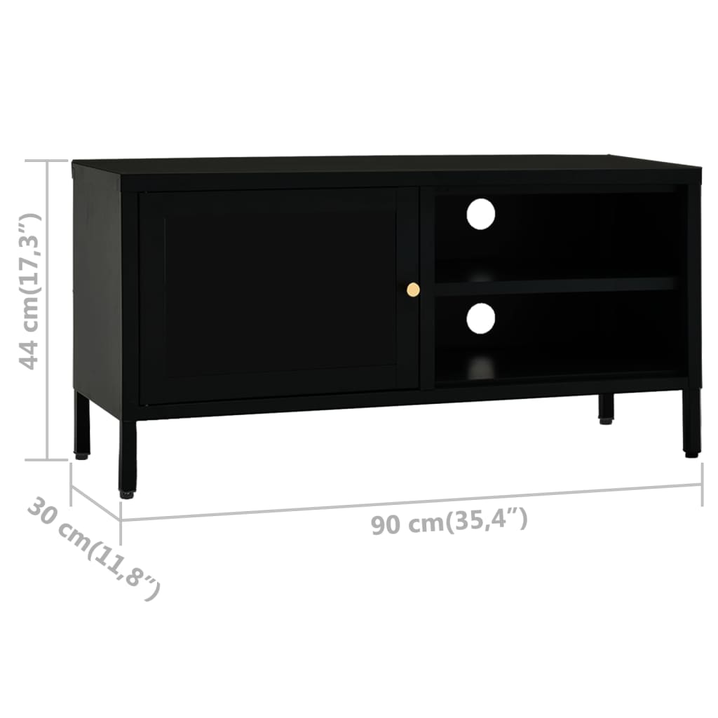 fekete acél és üveg TV-szekrény 90 x 30 x 44 cm