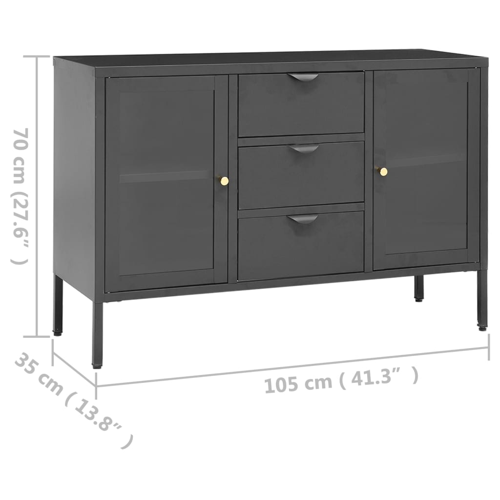 antracitszürke acél és edzett üveg tálalószekrény 105x35x70 cm