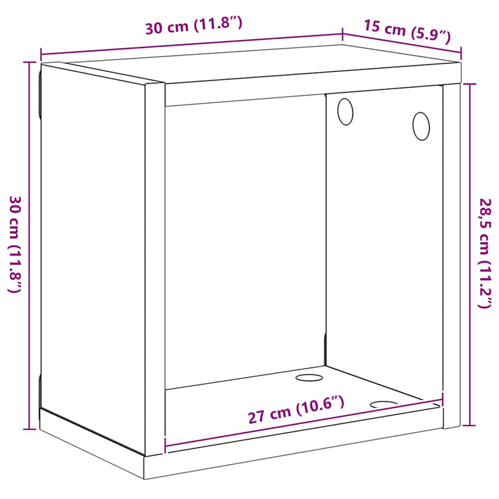 4 db fehér fali kockapolc 30 x 15 x 30 cm