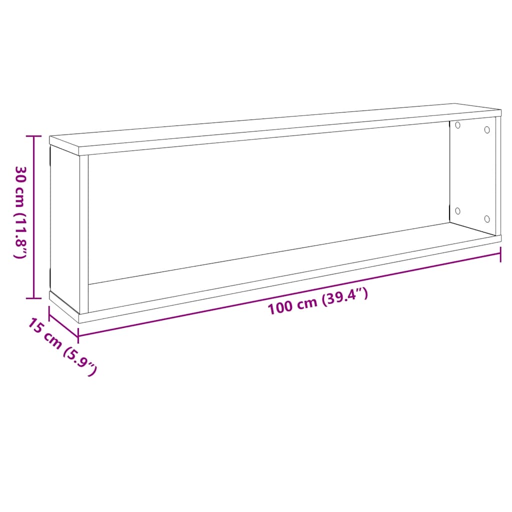 2 db fehér szerelt fa fali polc 100 x 15 x 30 cm