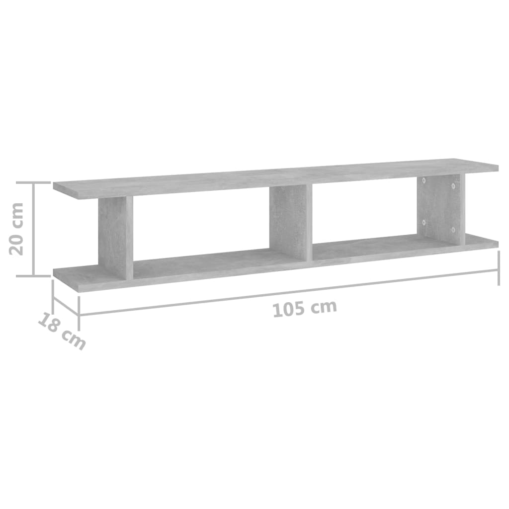 2 db betonszürke forgácslap fali polc 105 x 18 x 20 cm