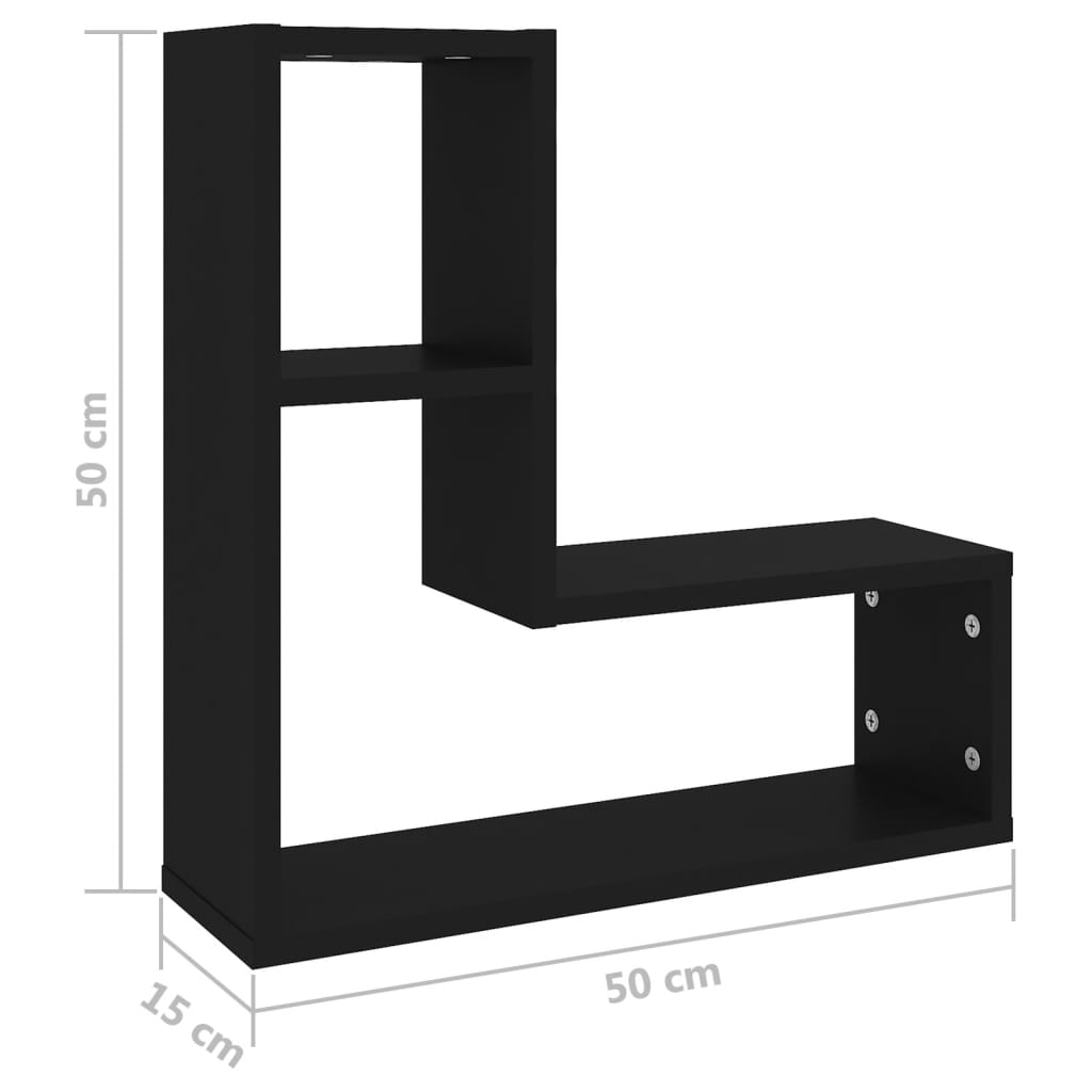 2 db fekete forgácslap fali polc 50 x 15 x 50 cm