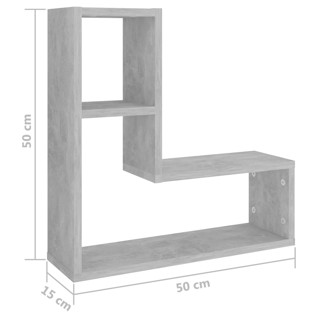 2 db betonszürke szerelt fa fali polc 50 x 15 x 50 cm