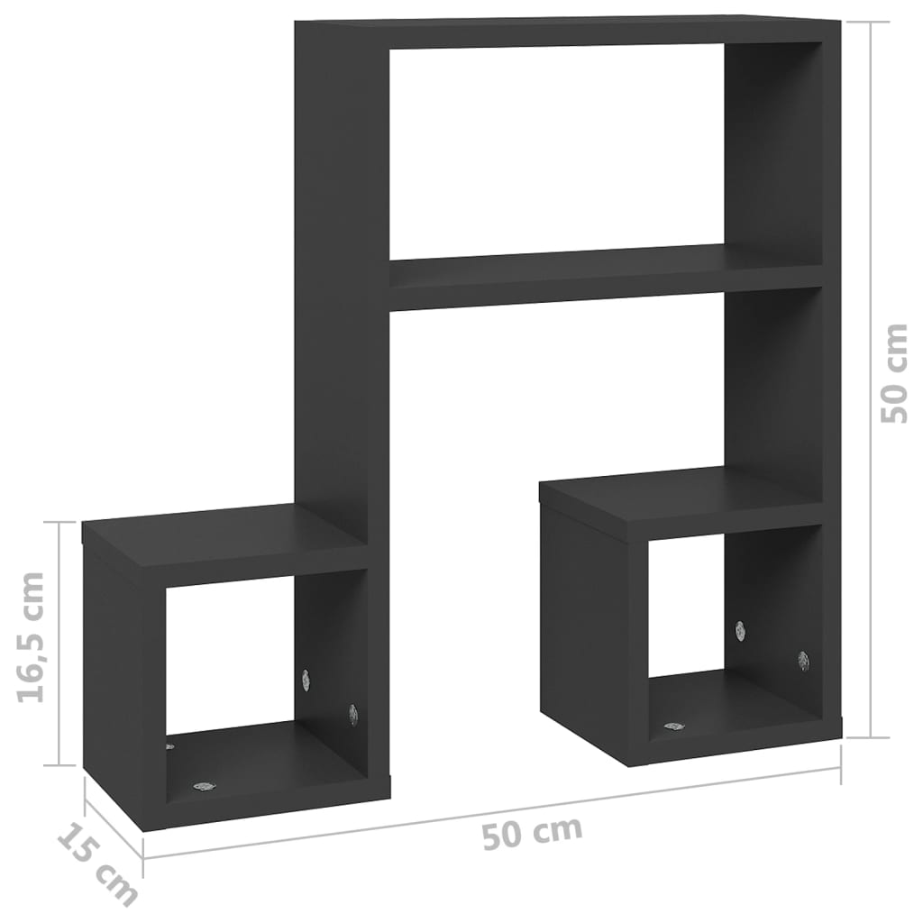 2 db szürke szerelt fa fali polc 50 x 15 x 50 cm