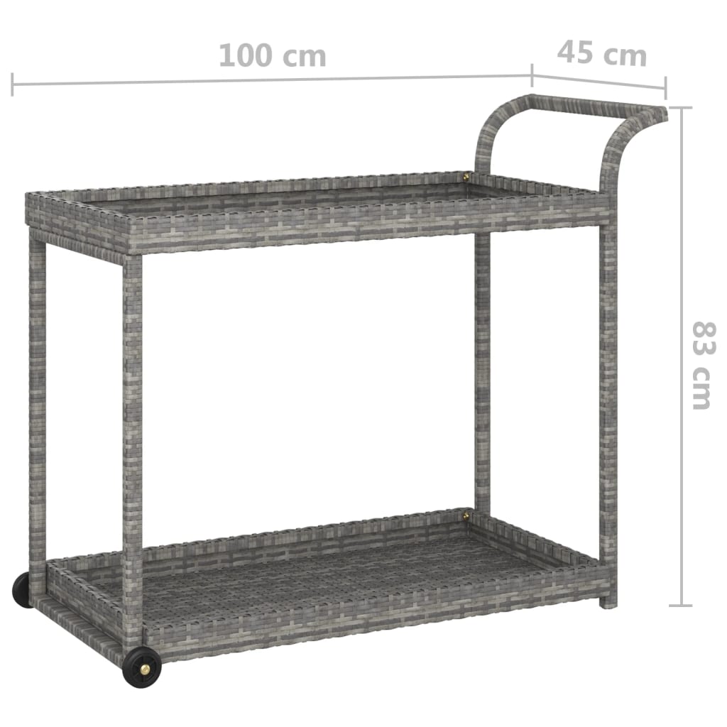 szürke polyrattan bárkocsi 100 x 45 x 83 cm