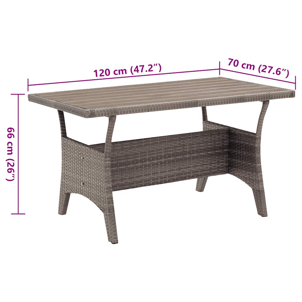 szürke polyrattan kerti asztal 120 x 70 x 66 cm