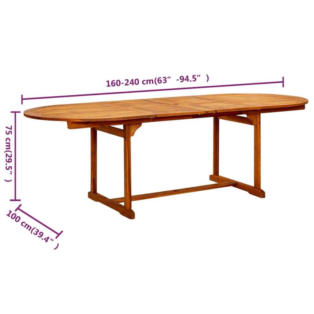 tömör akácfa kerti étkezőasztal (150-200) x 100 x 75 cm