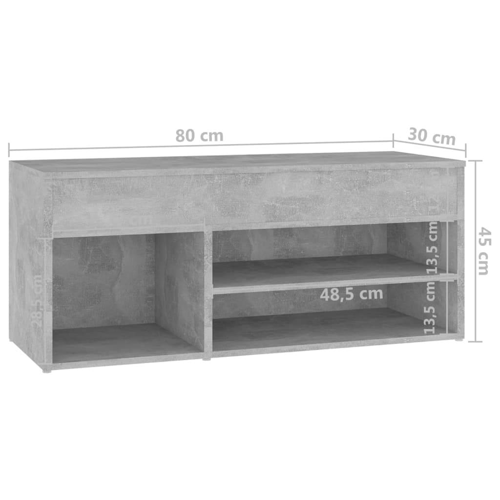 betonszürke szerelt fa cipőtároló pad 80 x 30 x 45 cm