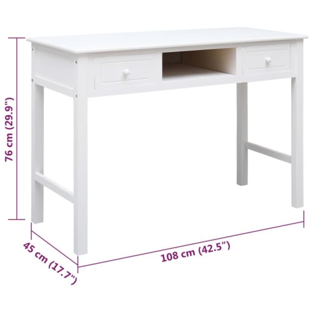 fehér tömör császárfa íróasztal 108 x 45 x 76 cm