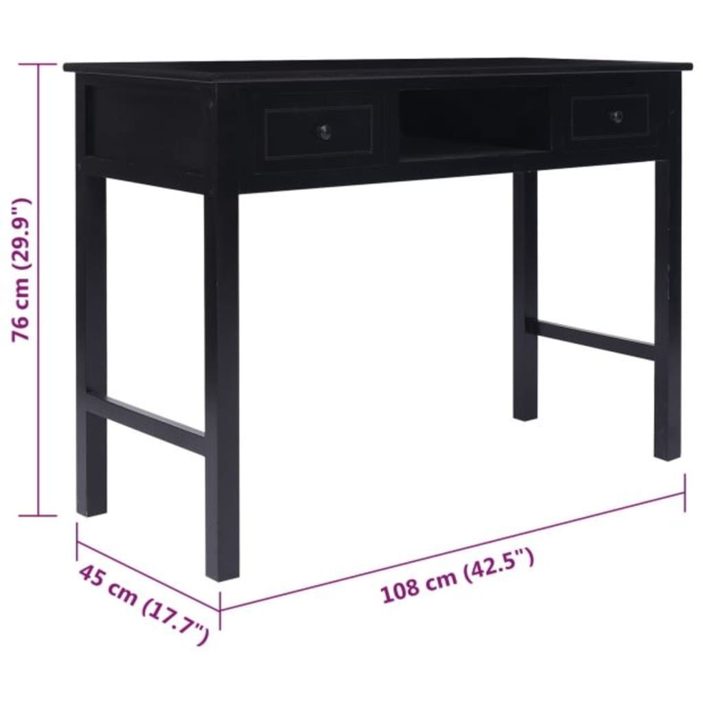 fekete tömör császárfa íróasztal 108 x 45 x 76 cm