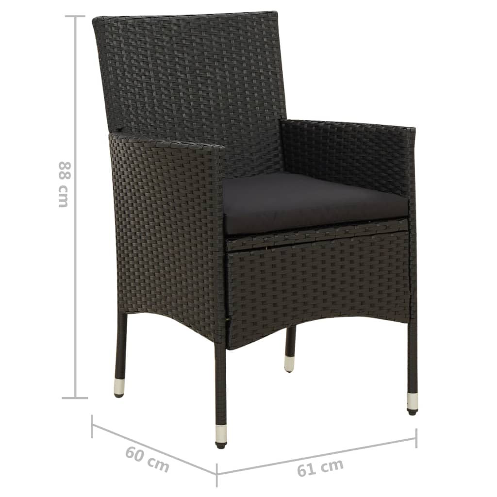 2 db fekete polyrattan kerti szék párnával