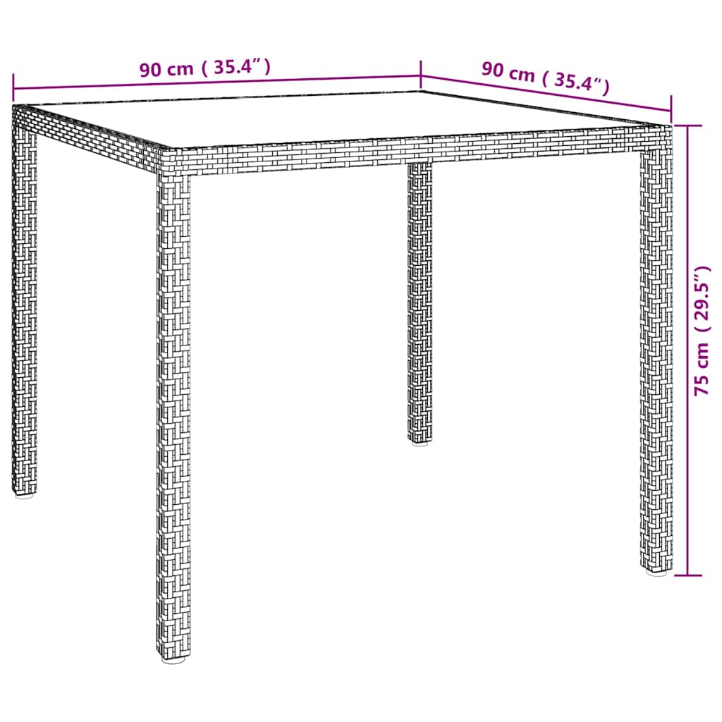 fehér polyrattan és edzett üveg kerti asztal 90 x 90 x 75 cm