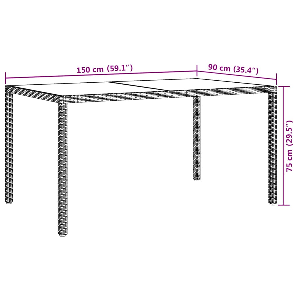 barna polyrattan és edzett üveg kerti asztal 150 x 90 x 75 cm