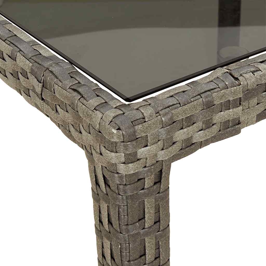 szürke polyrattan és edzett üveg kerti asztal 150 x 90 x 75 cm