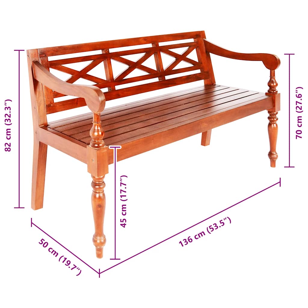sötétbarna tömör mahagóni Batavia pad 123 cm