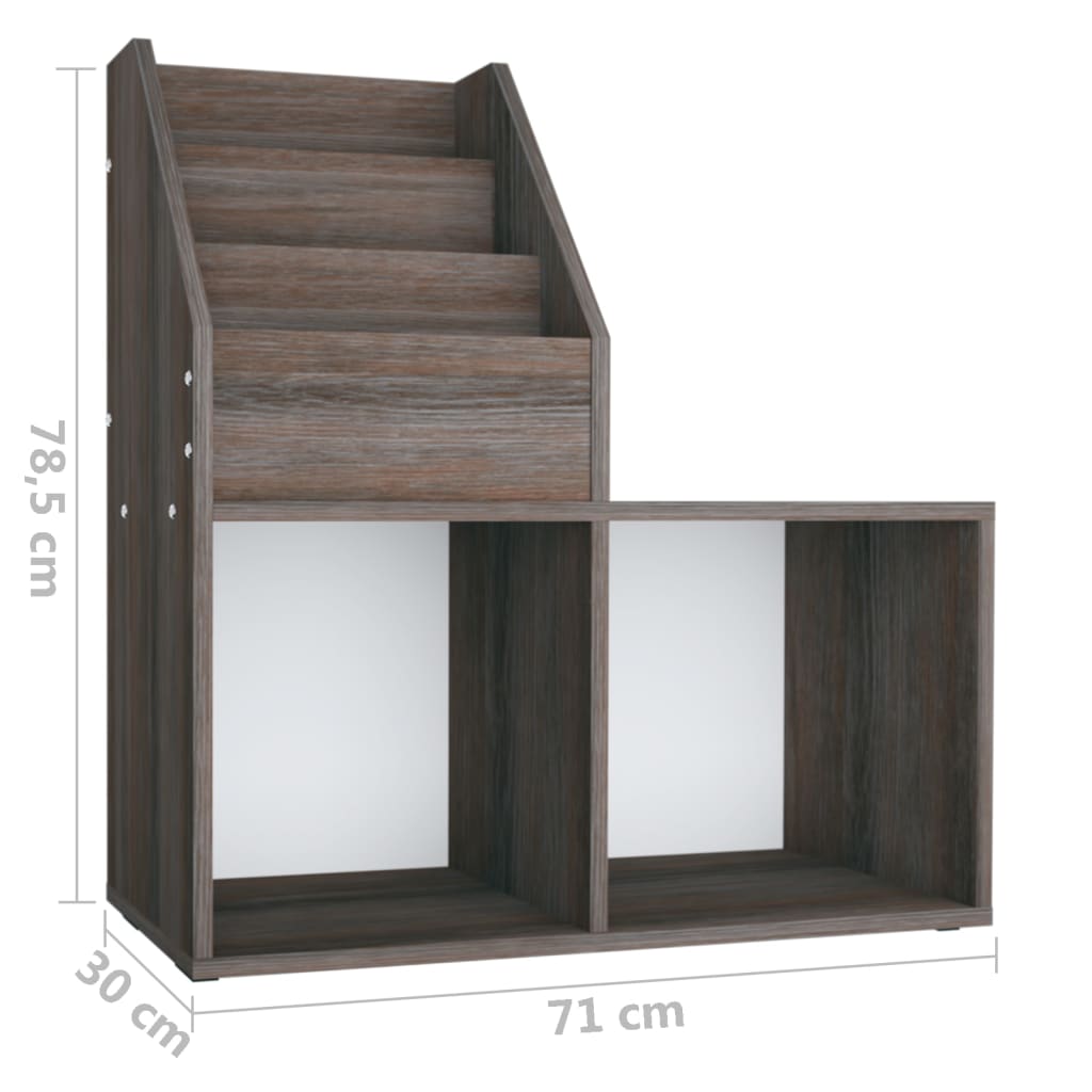 szürke-sonoma színű szerelt fa gyerek újságtartó 71x30x78,5 cm