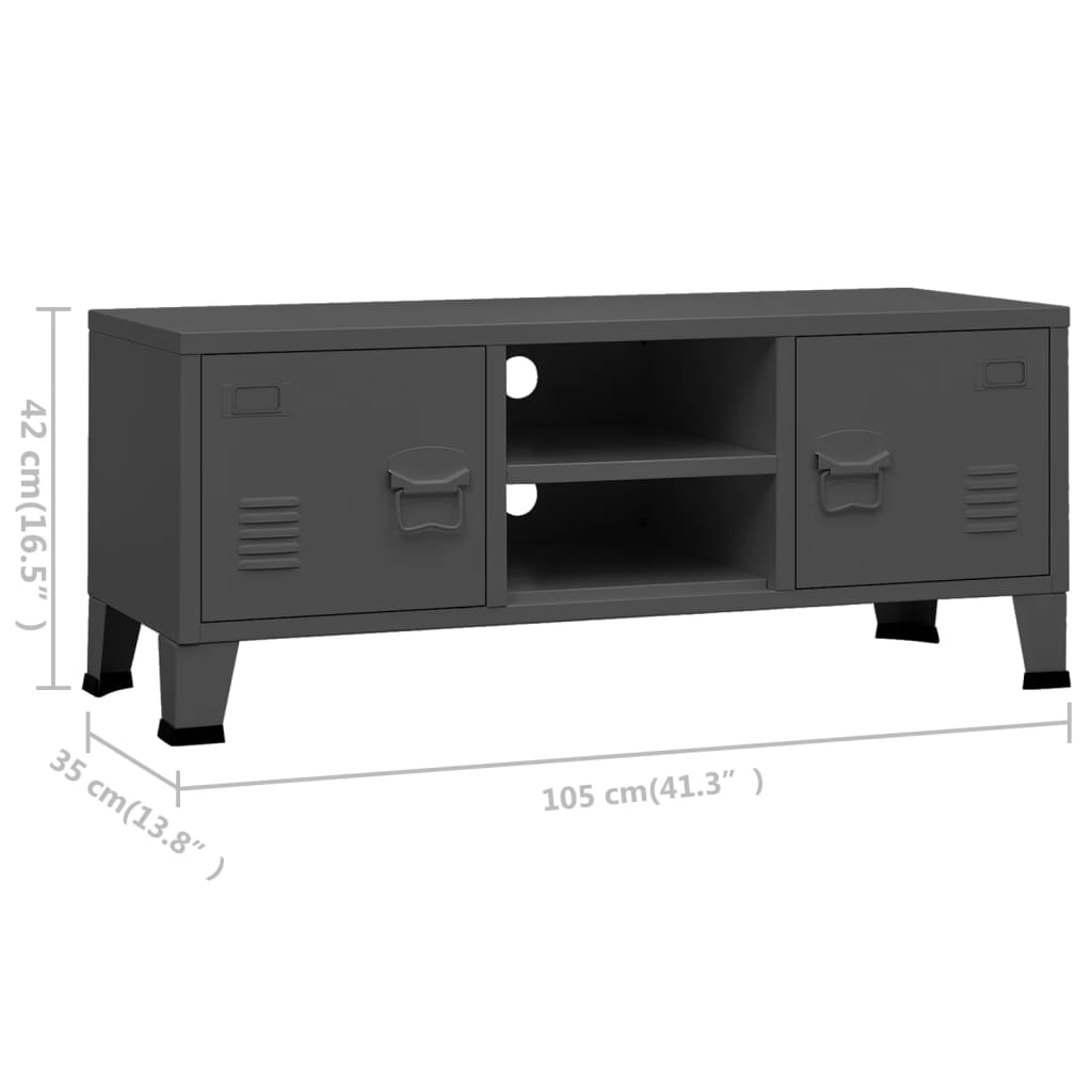 antracitszürke fém ipari stílusú TV-szekrény 105 x 35 x 42 cm