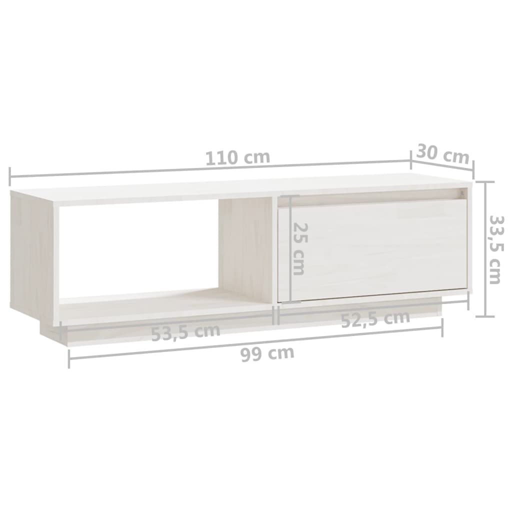 fehér tömör fenyőfa TV-szekrény 110 x 30 x 33,5 cm