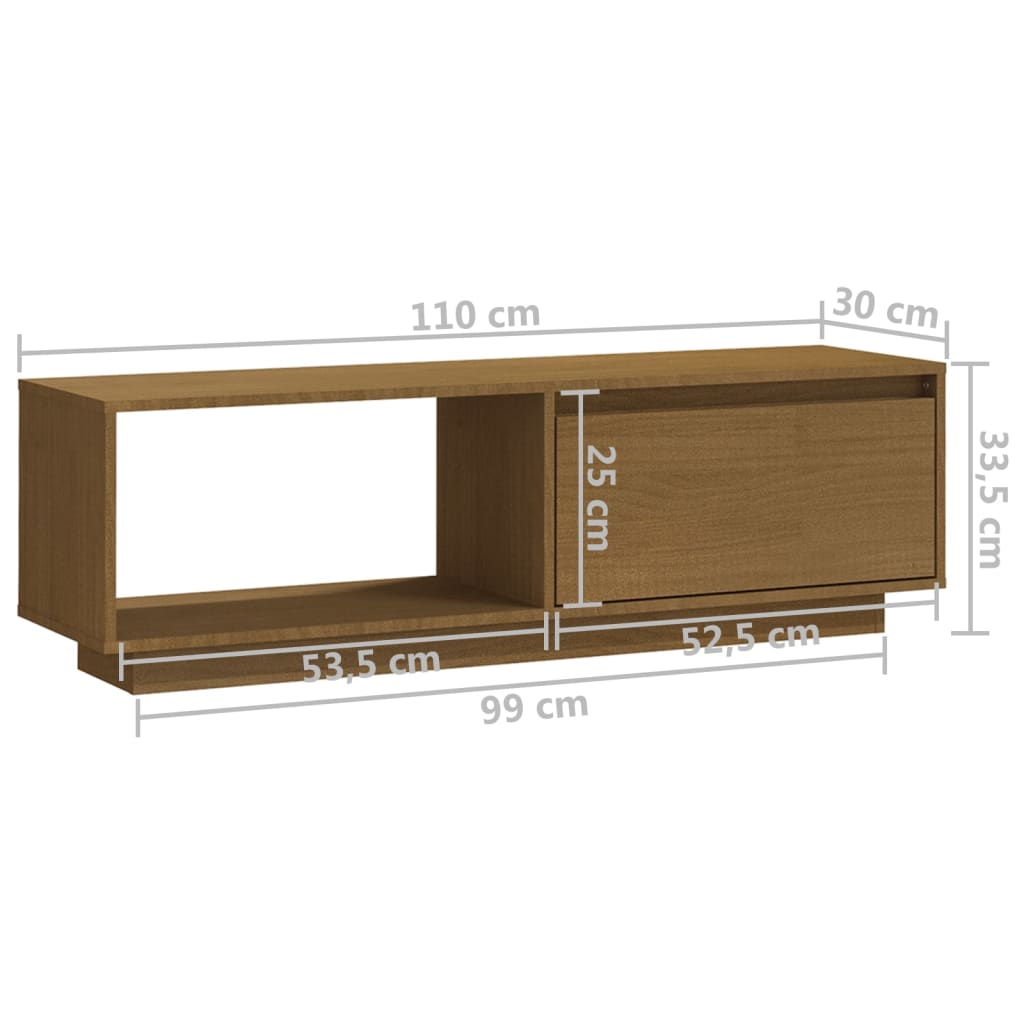 mézbarna tömör fenyőfa TV-szekrény 110 x 30 x 33,5 cm