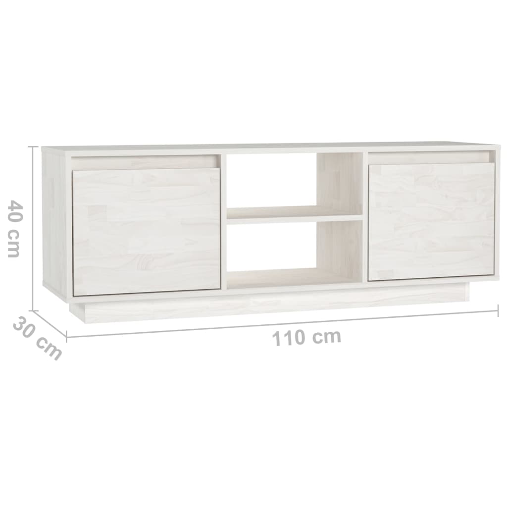 fehér tömör fenyőfa TV-szekrény 110 x 30 x 40 cm