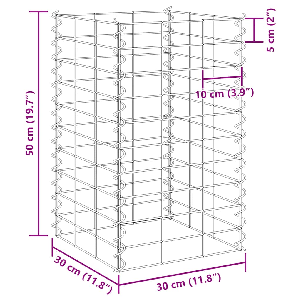 3 db vas gabion magaságyás 30 x 30 x 50 cm