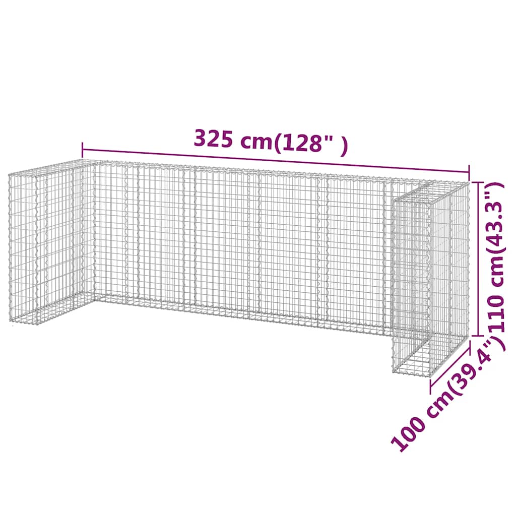 horganyzott acél gabionfal szemeteskukákhoz 325 x 100 x 110 cm