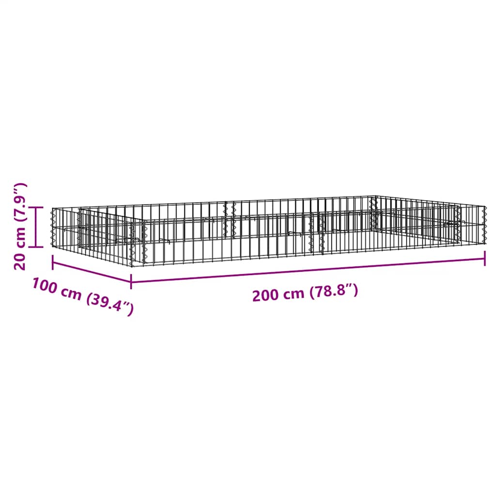 horganyzott acél gabion magaságyás 200 x 100 x 20 cm