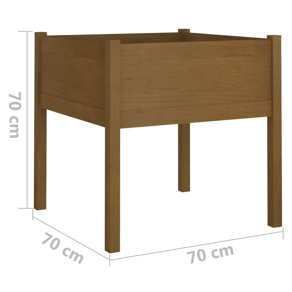 2 db mézbarna tömör fenyőfa kerti virágtartó 70 x 70 x 70 cm